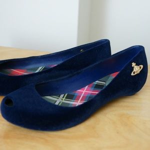Vivienne Westwood navy blue velvet jellies Sz 7